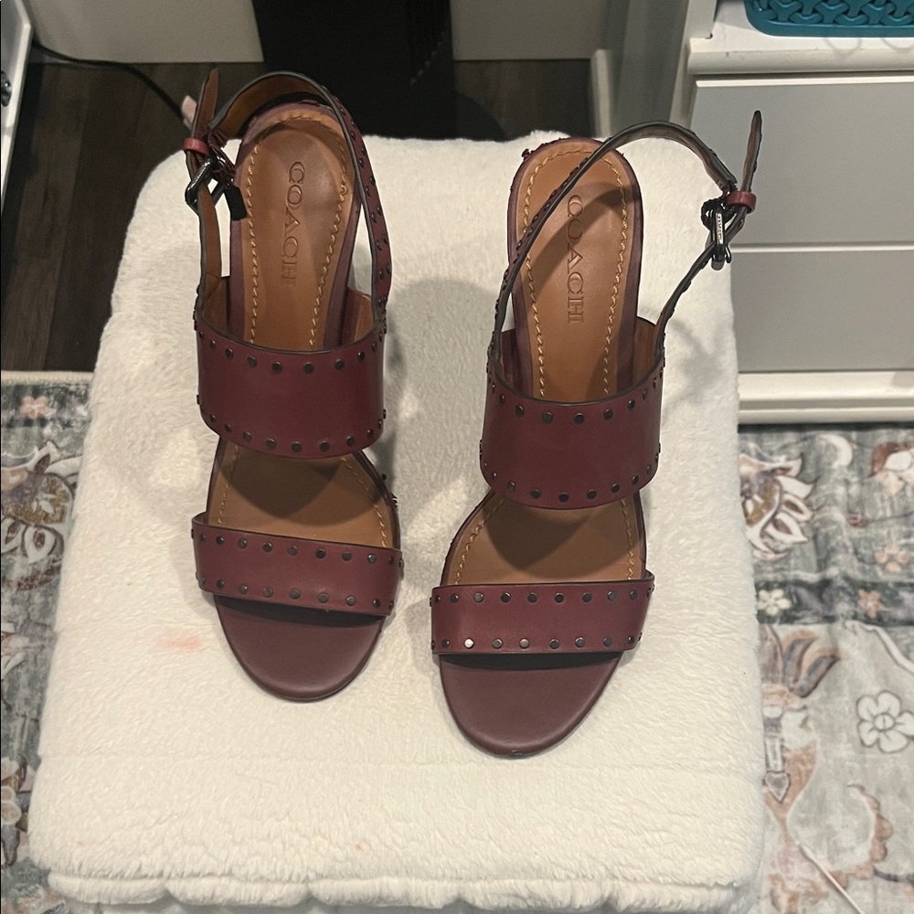 Coach Women's Burgundy Studded Sandals